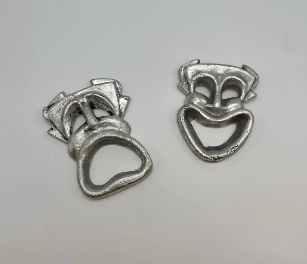 WOW!! Vintage Metal Comedy Tragedy Theatre Wall Masks New Orleans Mardi Gras 8”